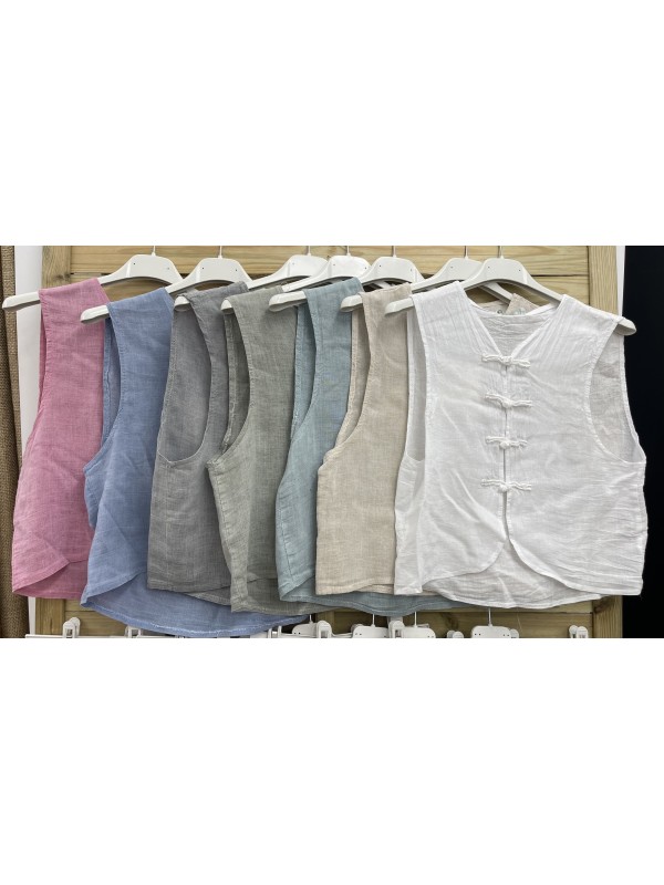 Chaleco de lino boton de nudo 2