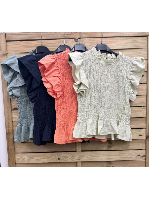 Camisa de lino fruncida volantitos