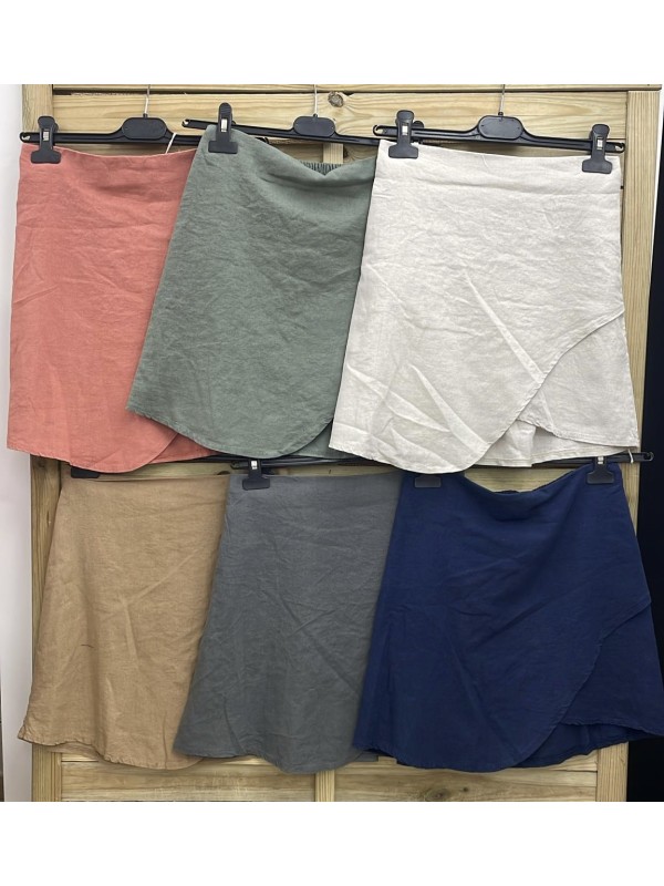 Falda mini cruzada de lino