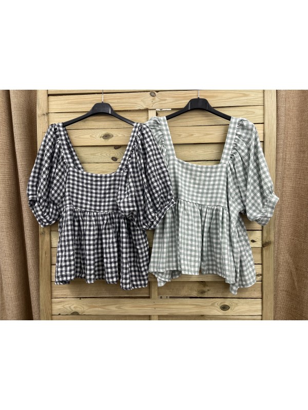 Camisa vichy manga abullonada