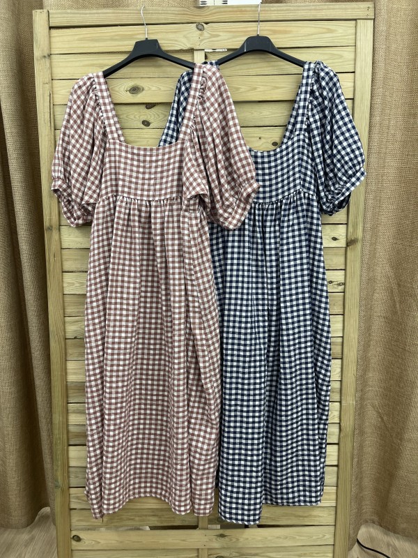 Vestido vichy manga abullonada