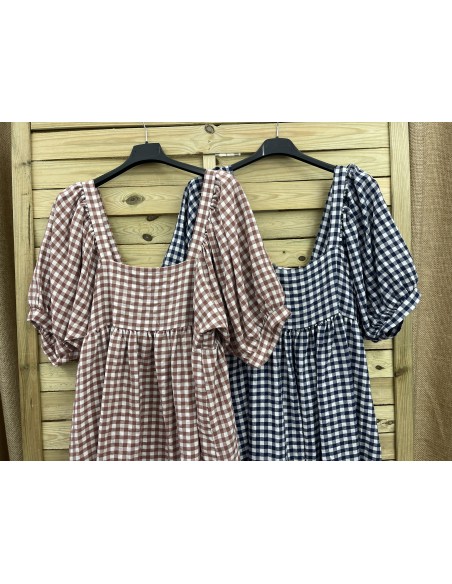 Vestido vichy manga abullonada