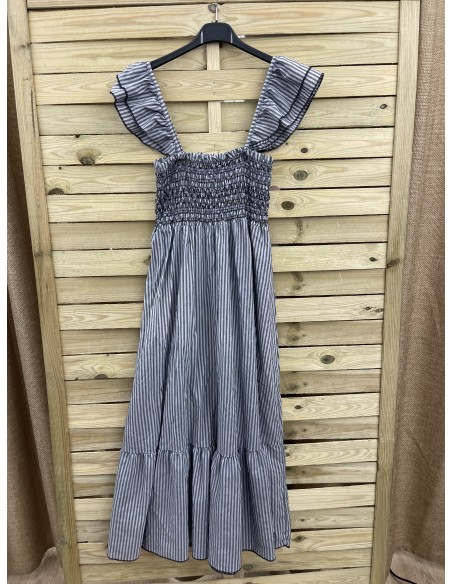 Vestido de rayas pecho fruncido con brillito