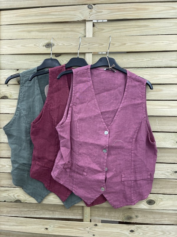 Chaleco lino botones y falsos bolsillos