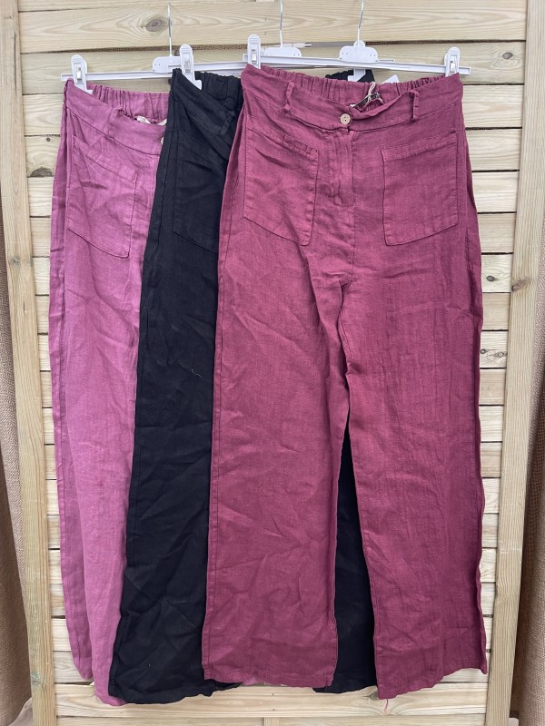 Pantalon de lino bolsillo cuadrado
