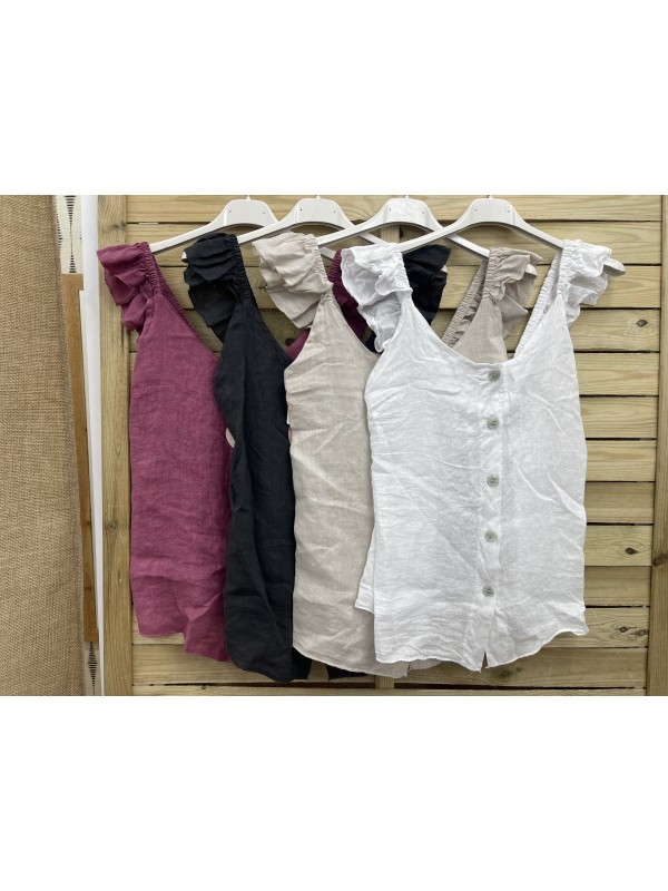 Top de lino con botones y volantito
