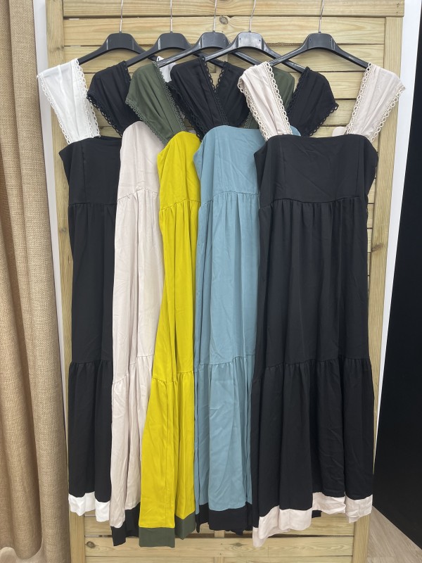 Vestido largo tirantes puntilla bicolor