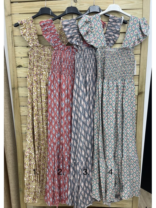 Vestido estampado pecho fruncido volantito