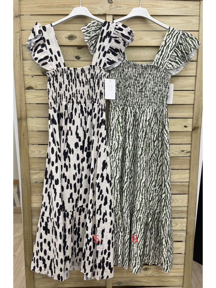 Vestido estampado pecho fruncido volantito