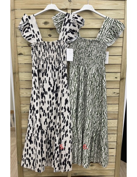 Vestido estampado pecho fruncido volantito