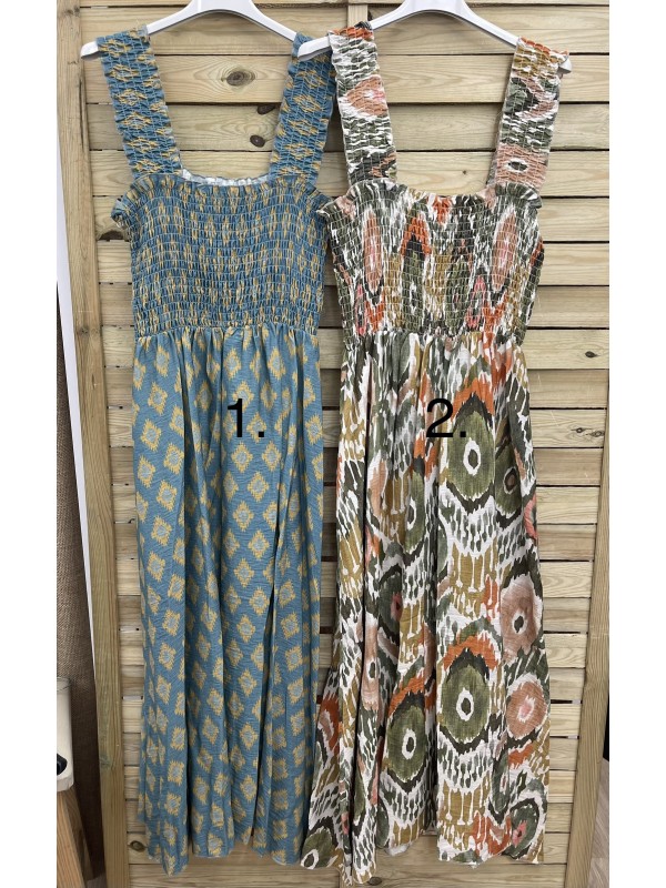 Vestido estampado pecho fruncido