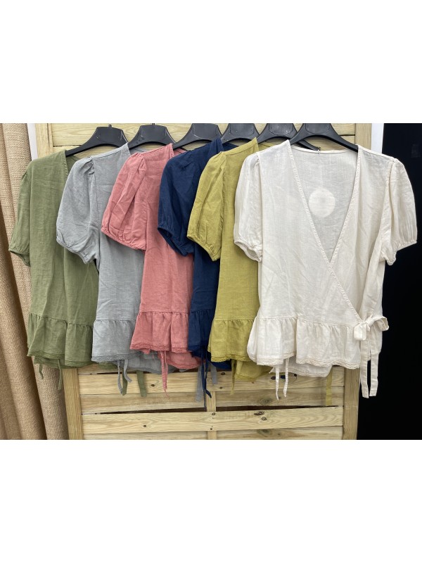 Camisa lino cruzada manga corta