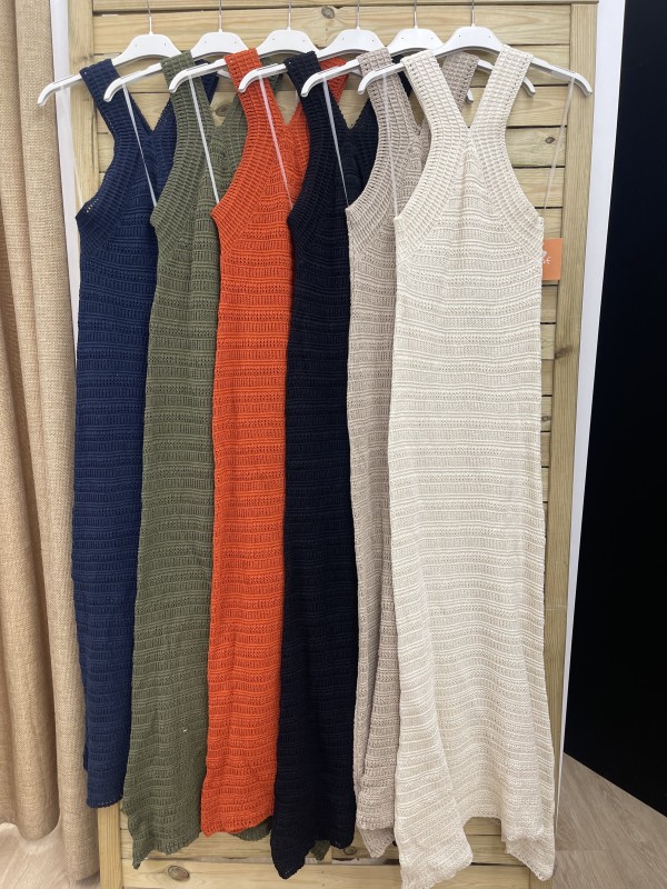 Vestido crochet tirantas cruzada