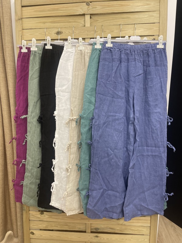 Pantalon lino lazos laterales y cintura elastica