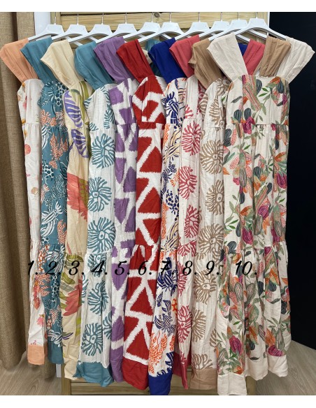 Vestido largo estampado con sisa lisa