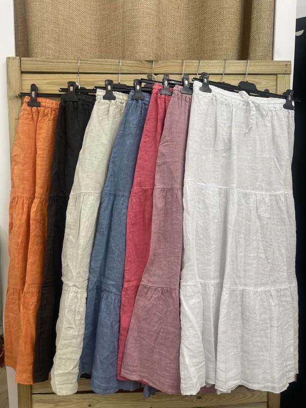 Falda midi de lino cintura elastica