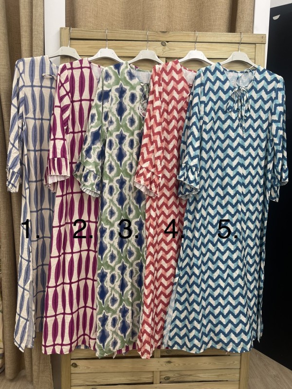 Vestido largo lazo con volantito en mangas