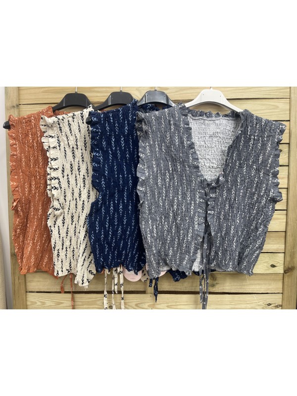 Chaleco fruncido doble lazo trigo