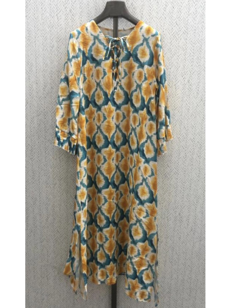 Vestido largo lazo con volantito en mangas