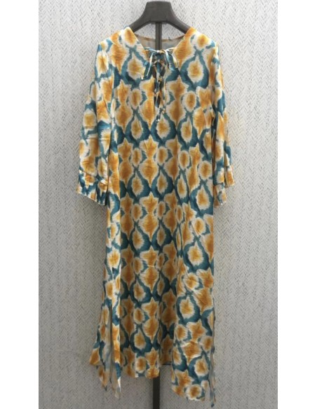 Vestido largo lazo con volantito en mangas