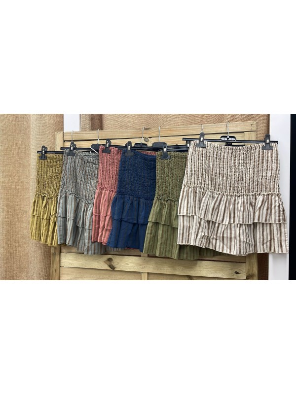 Falda mini fruncida volantitos doble raya