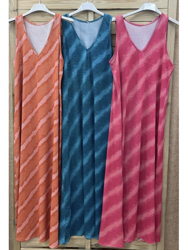 Vestido largo brillito rayas diagonales