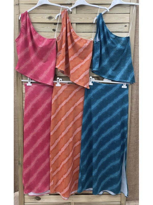 Top asimétrico brillito rayas diagonales