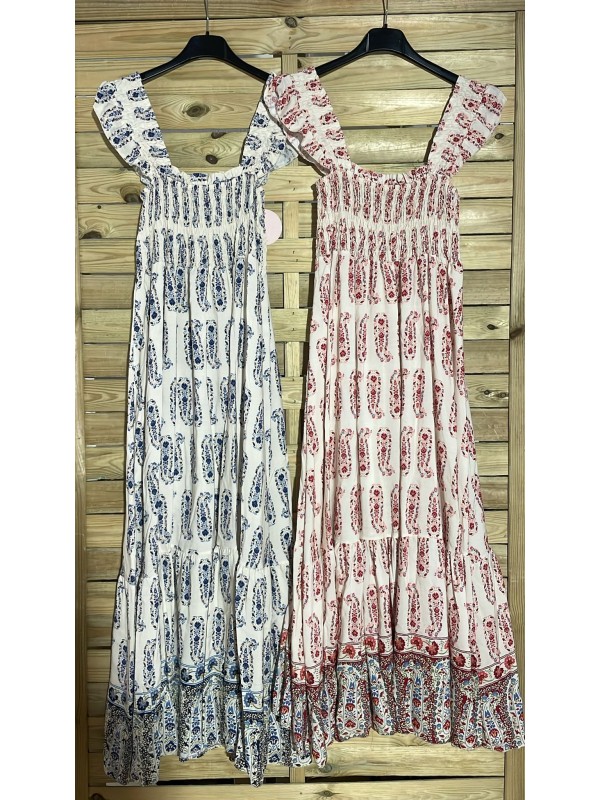 Vestido largo pecho fruncido cachemir