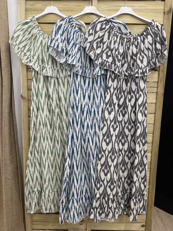 Vestido maxi volante estampado