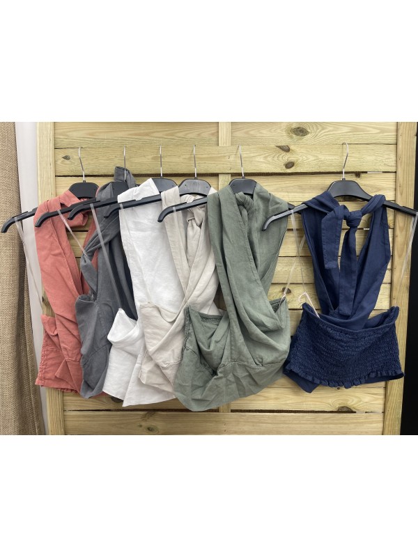 Top de lino parte delantera cruzada