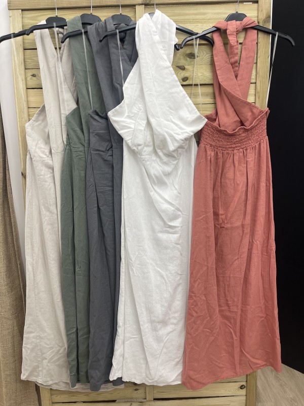 Vestido largo de lino parte delantera cruzada