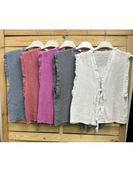 Chaleco fruncido hilitos plateados verticales