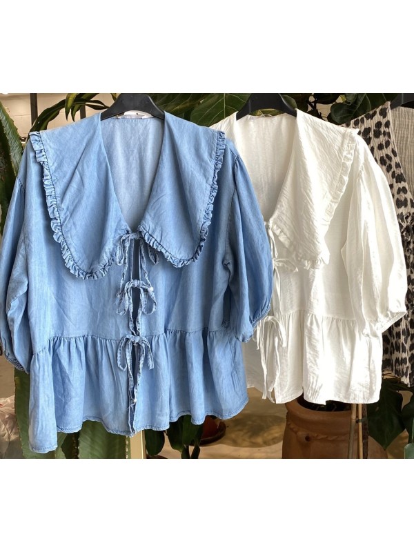 Camisa lisa lazos cuello bebe