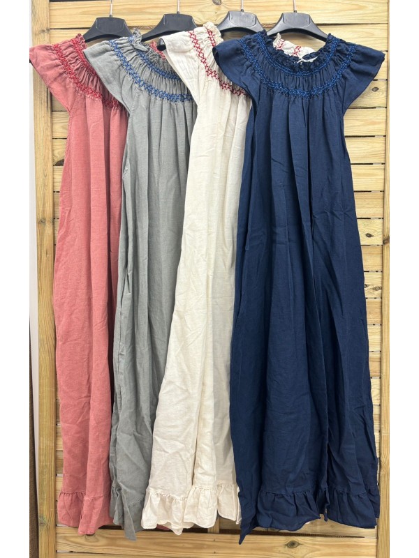 Vestido de lino con doble fruncido colores