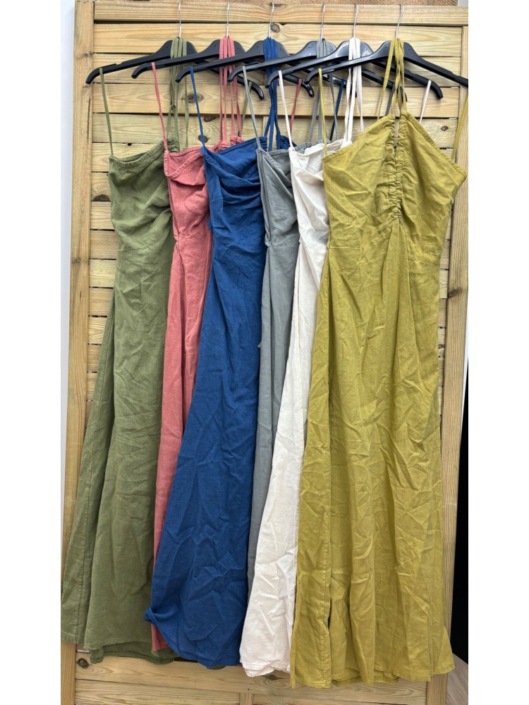 Vestido de lino con cordon en escote