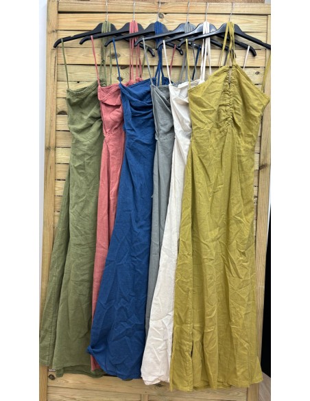 Vestido de lino con cordon en escote