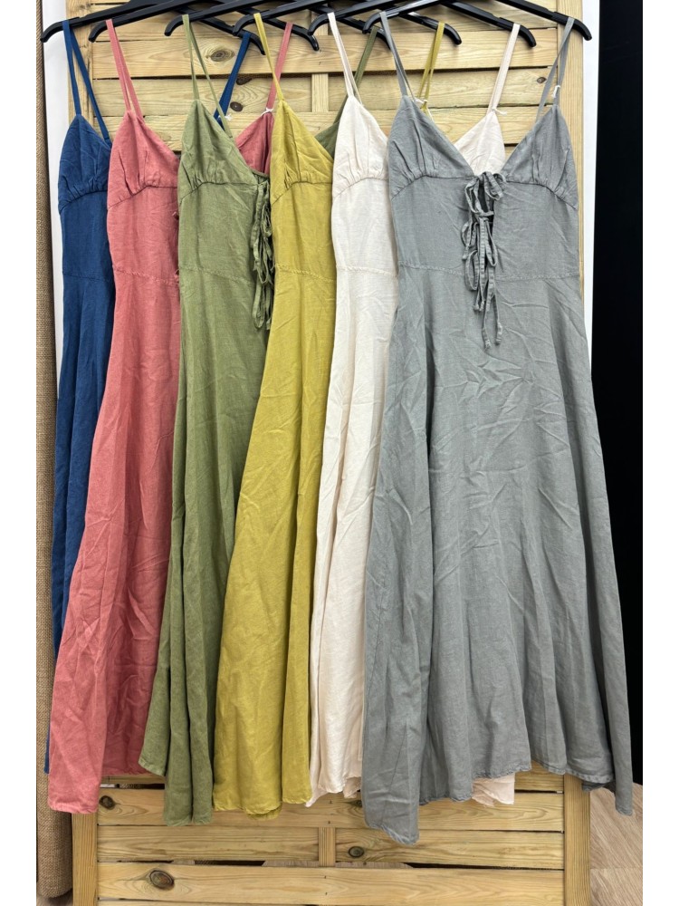 Vestido de lino triple lazo y corte