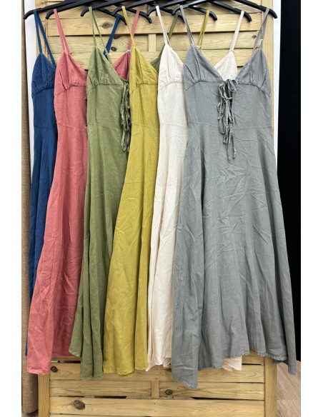 Vestido de lino triple lazo y corte