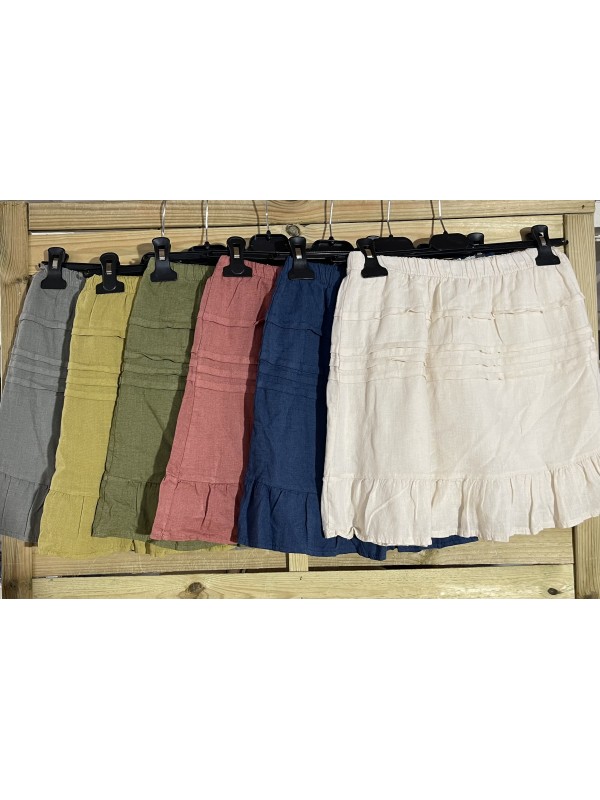 Falda mini de lino jaretas