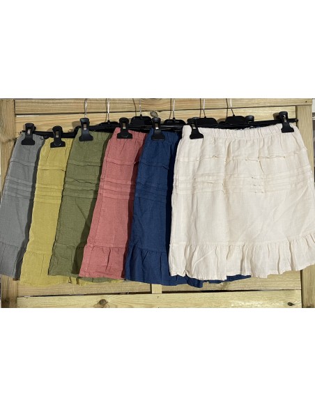 Falda mini de lino jaretas