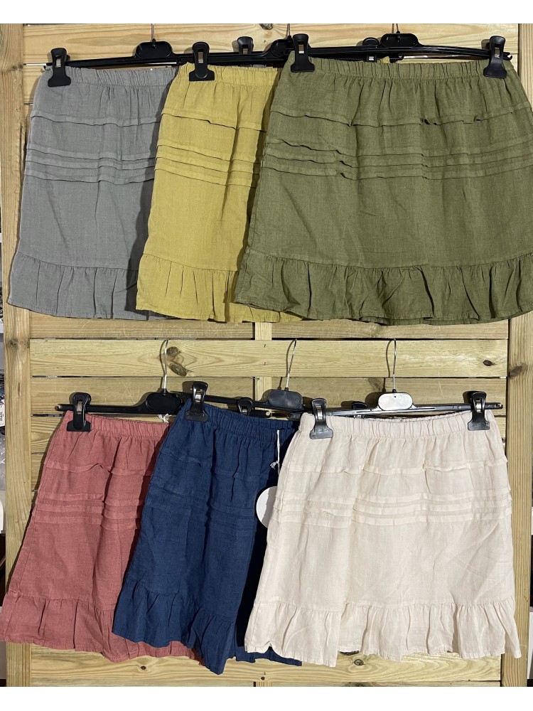 Falda mini de lino jaretas