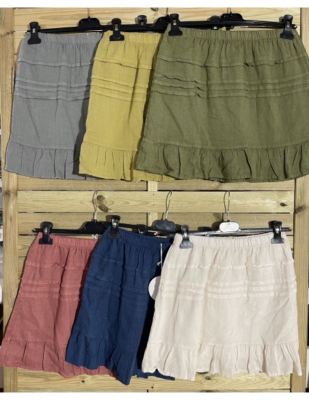 Falda mini de lino jaretas