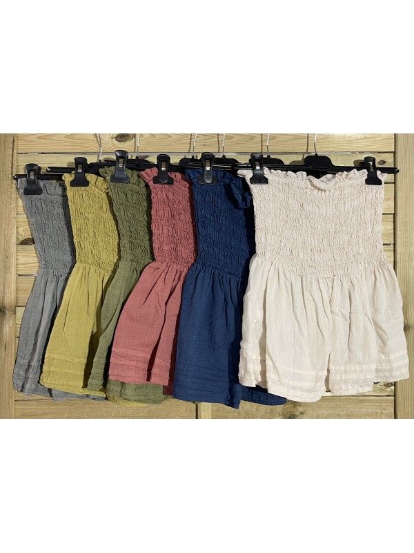 Top palabra lino con frunce y vuelo con jaretas