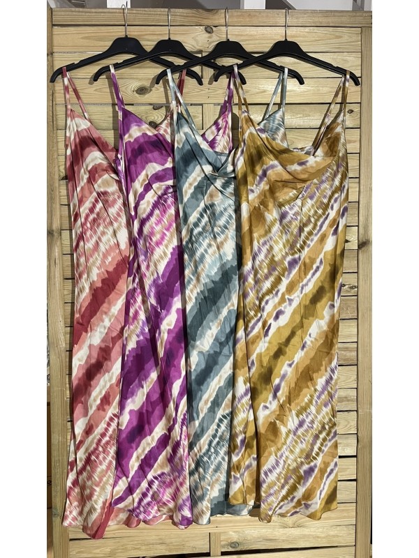 Vestido lencero cascada rayas diagonales