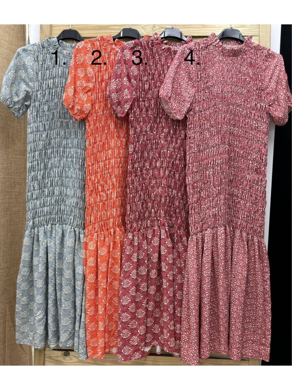 Vestido estampado fruncido manga corta