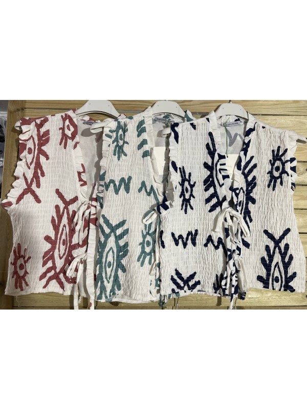 Chaleco fruncido étnico de lino 2