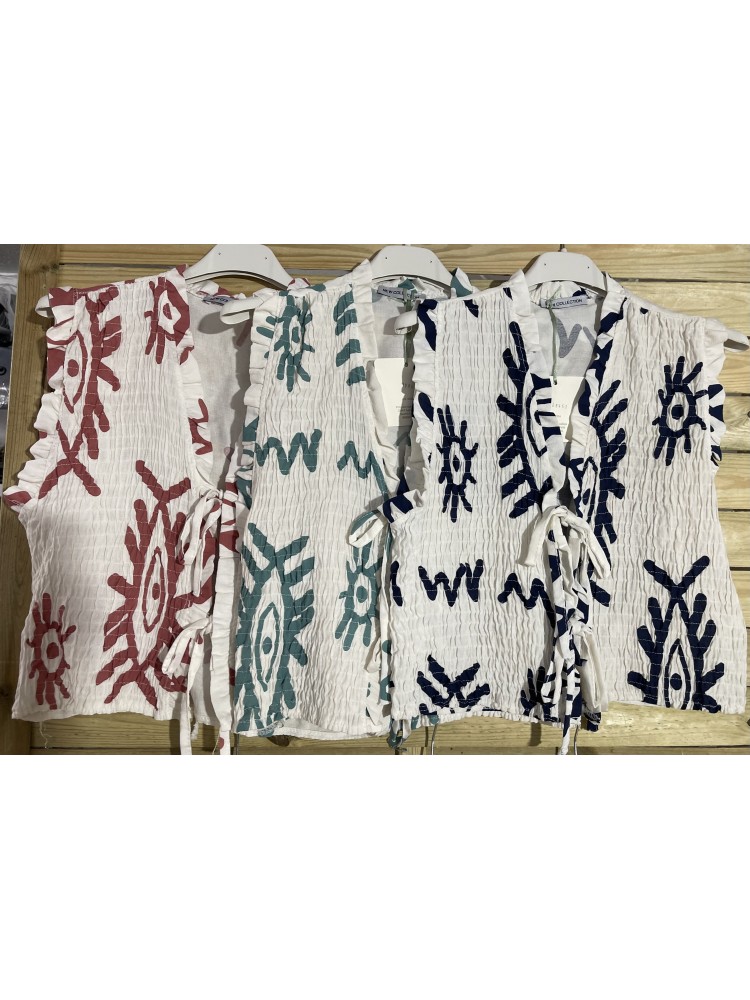 Chaleco fruncido étnico de lino