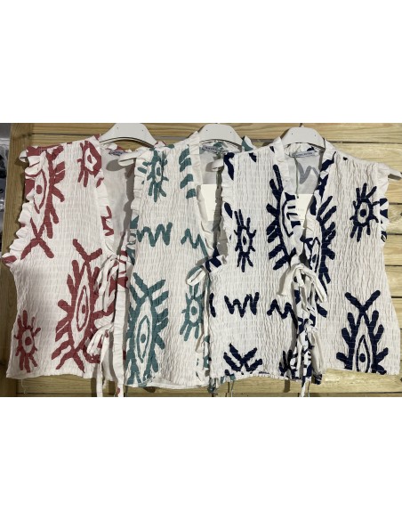 Chaleco fruncido étnico de lino