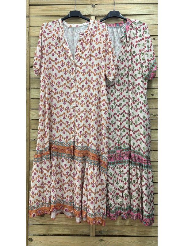 Vestido flores media manga y botones