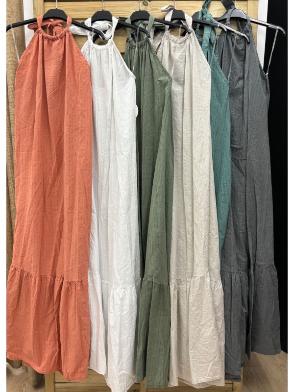 Vestido halter popelin volante en bajo